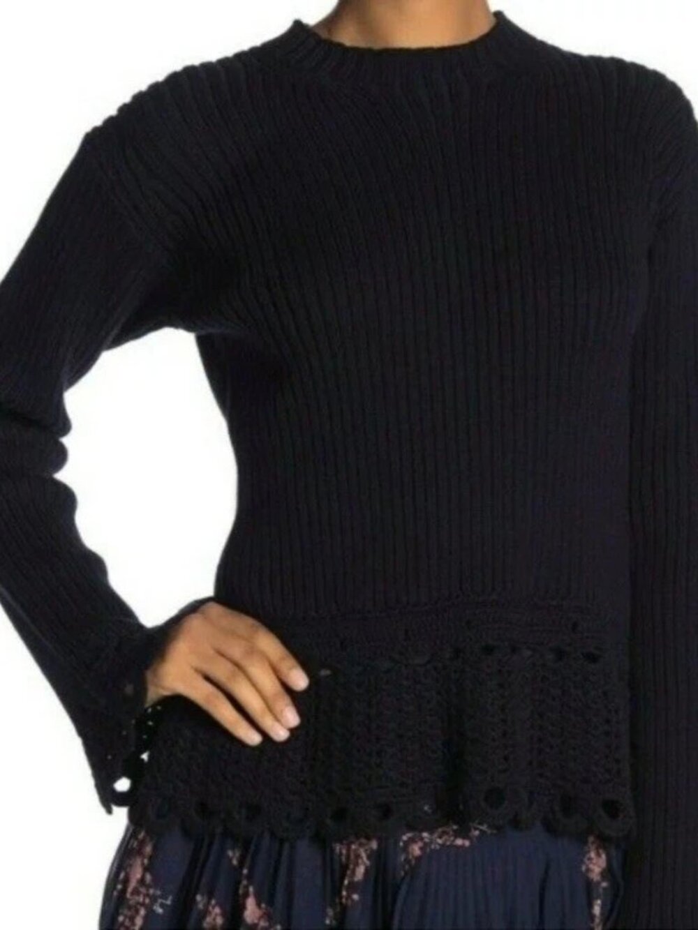 Derek Lam 10 Crosby Knit Crochet Ribbed Sweater Black XS